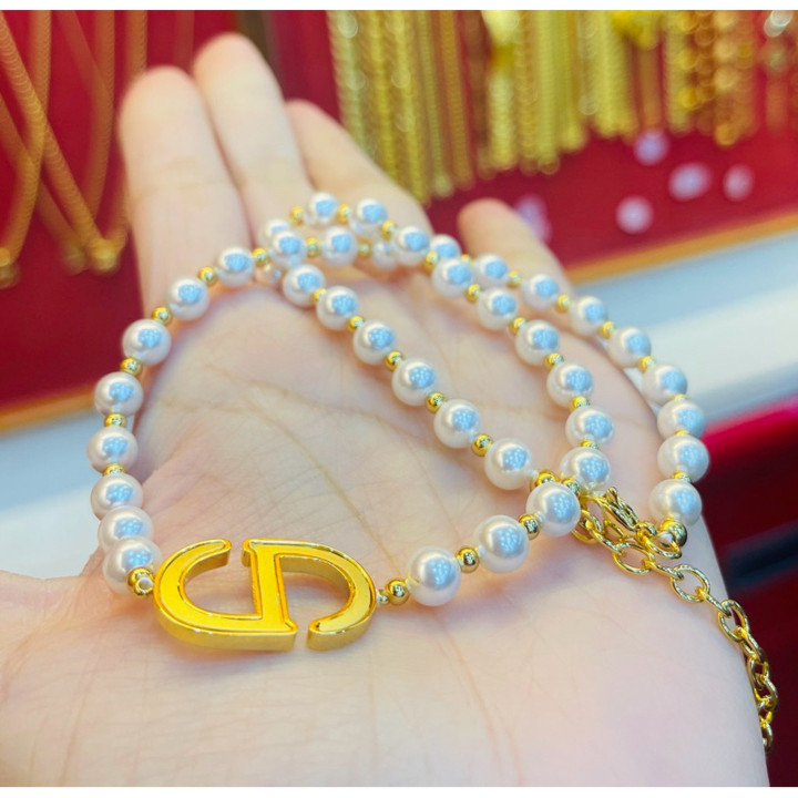 金珍珠项链和手链套装（纯度96.5%）