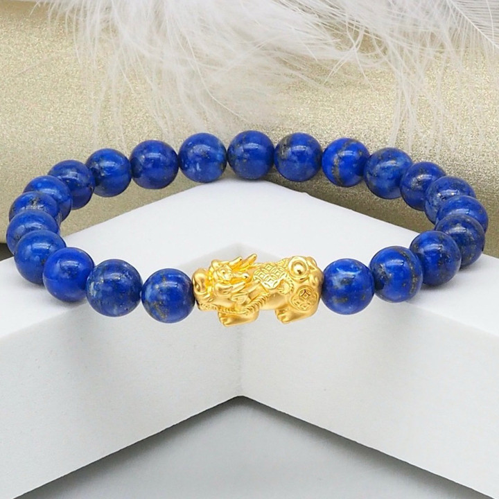 Gold Pi Xiu Amulet | Pure Gold Fortune Charm with Auspicious Stones