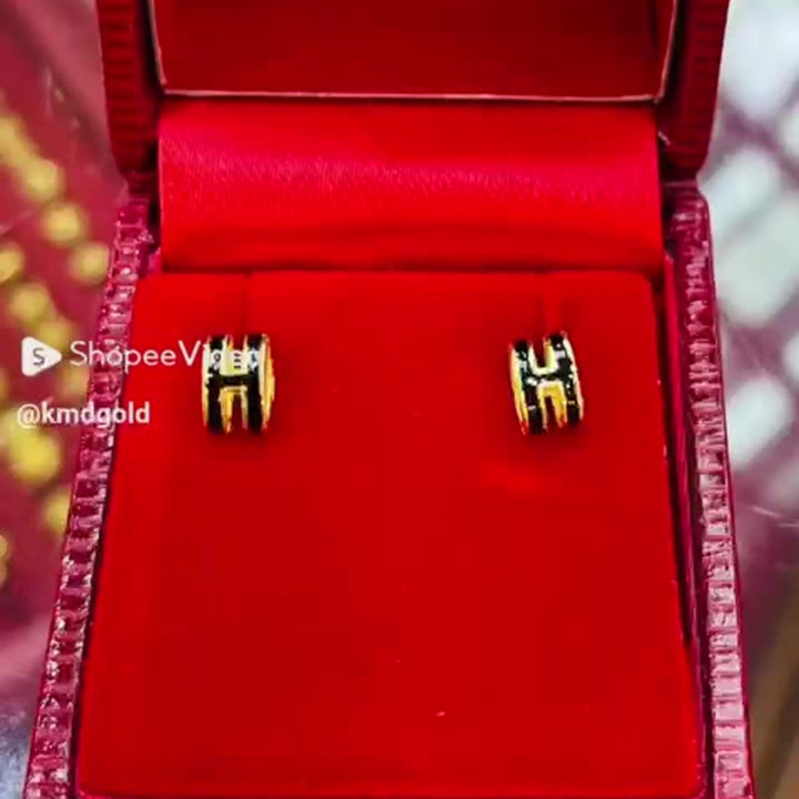 真金耳环 - 半萨隆 (18K)