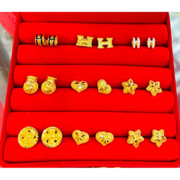 真金耳环 - 半萨隆 (18K)