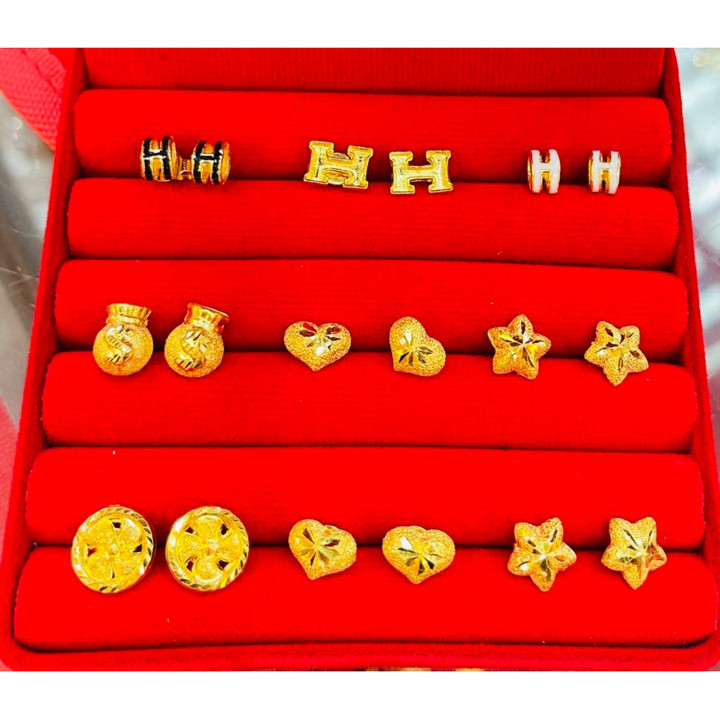 真金耳环 - 半萨隆 (18K)