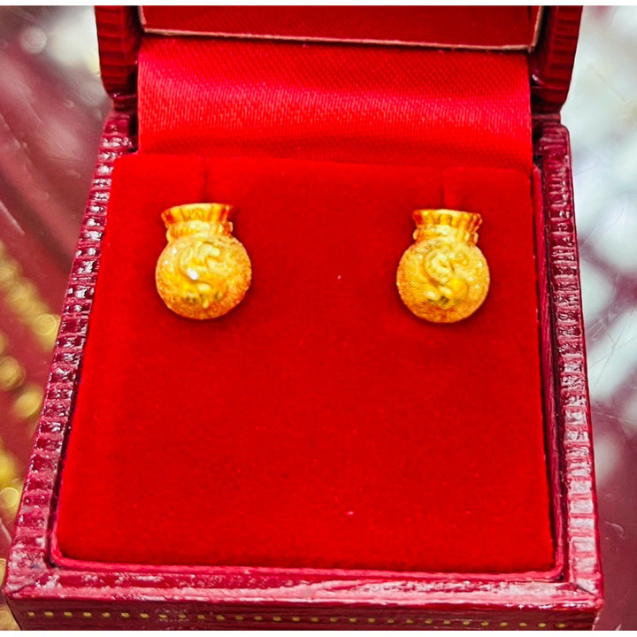 真金耳环 - 半萨隆 (18K)