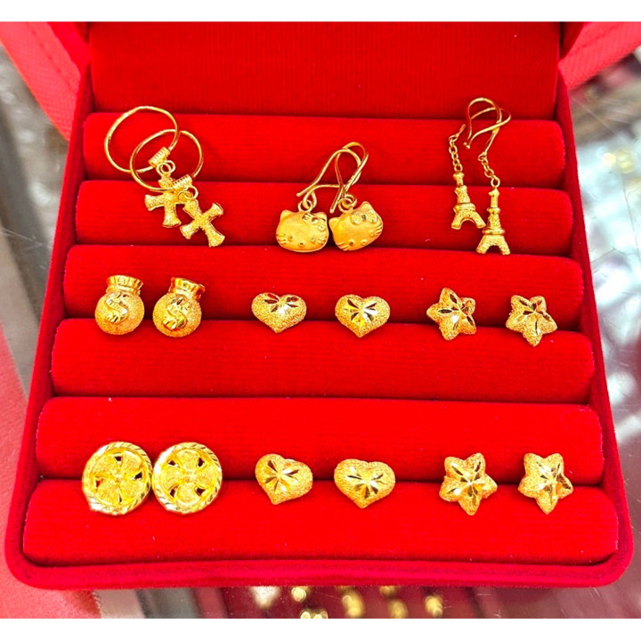 真金耳环 - 半萨隆 (18K)