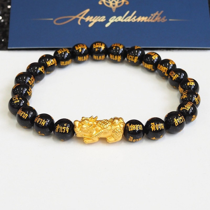 Gold Pi Xiu Amulet | Pure Gold Fortune Charm with Auspicious Stones