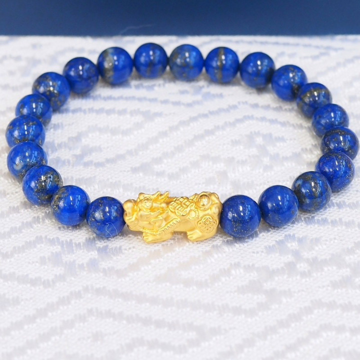 Gold Pi Xiu Amulet | Pure Gold Fortune Charm with Auspicious Stones