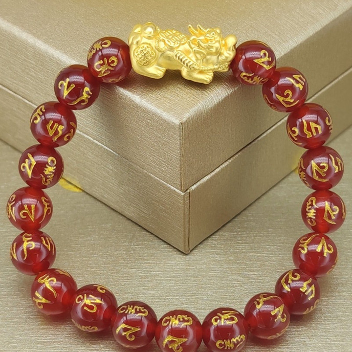 Gold Pi Xiu Amulet | Pure Gold Fortune Charm with Auspicious Stones