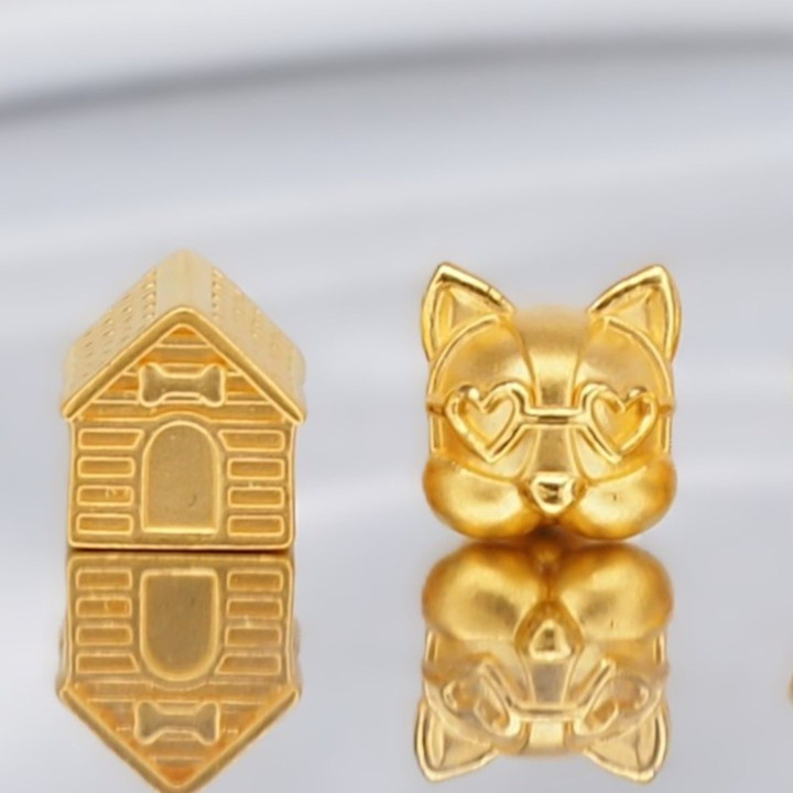 奢华黄金安雅狗狗吊坠 - .999 纯金