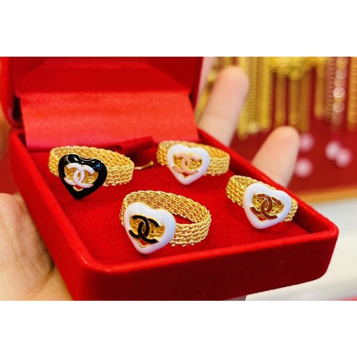 正品96.5%纯金戒指 - 白金珐琅饰面